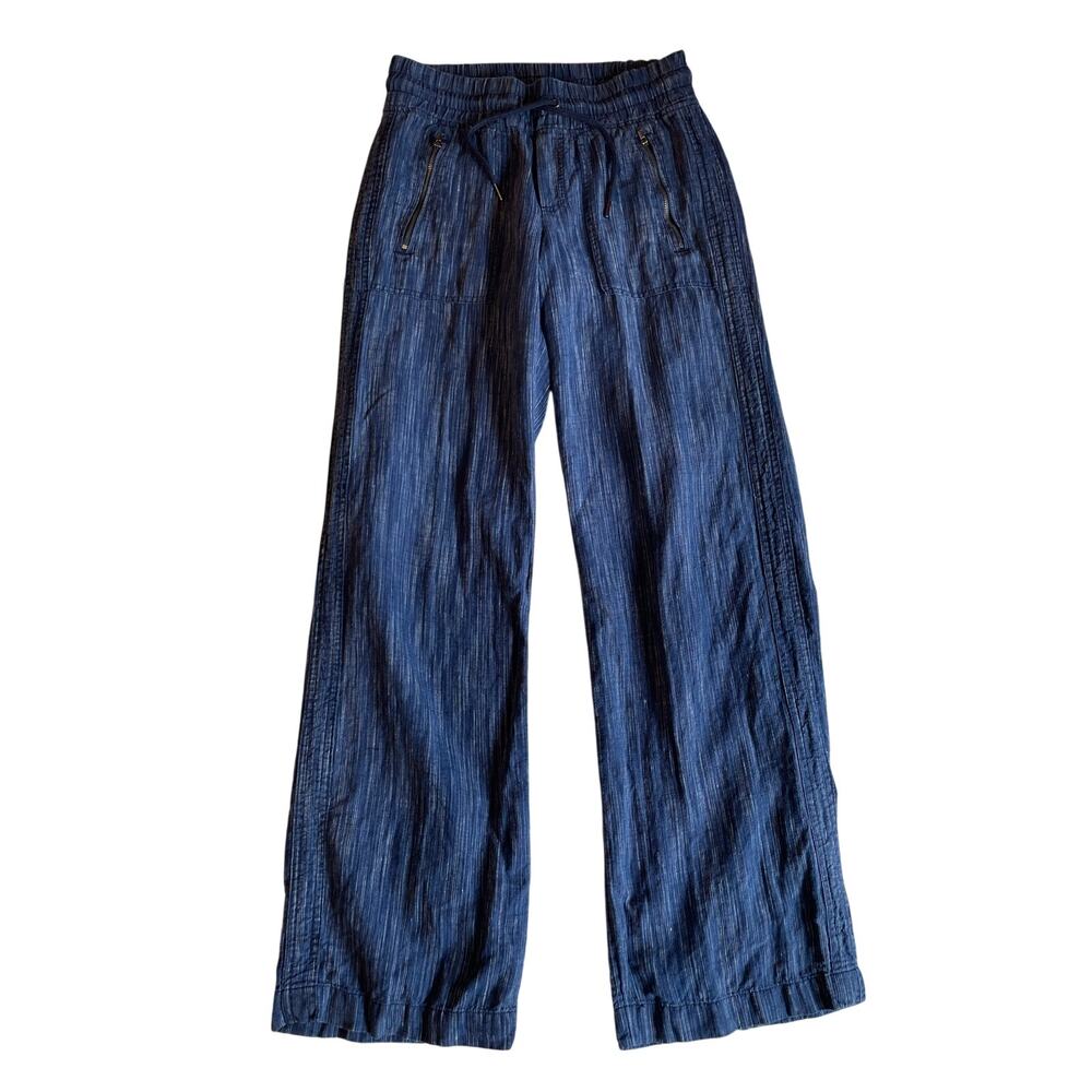 Athleta Athleisure Boho Draw String Waistband Wide Leg Soft Pants Navy Blue Sz 2